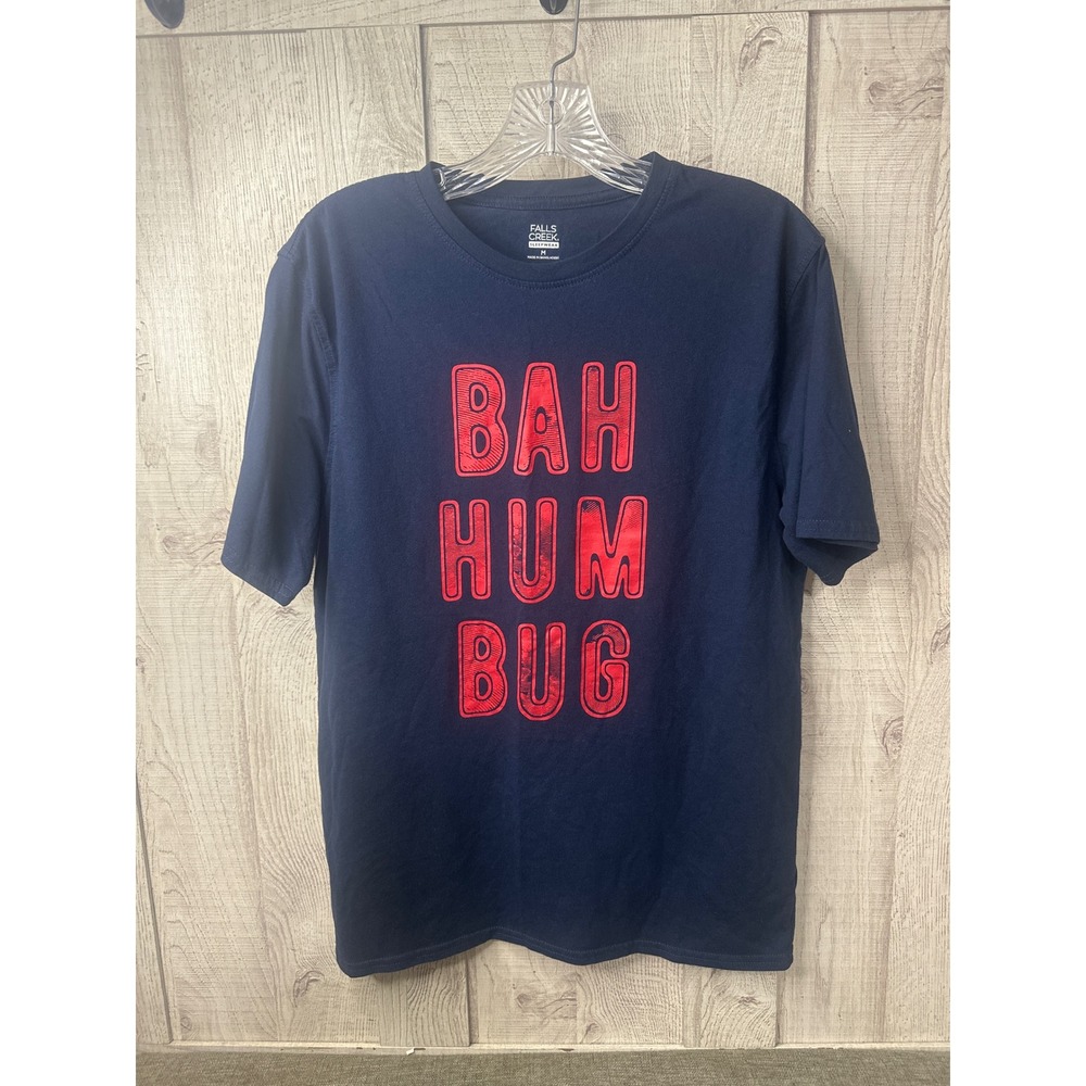 Falls Creek Mens Navy Blue Bah Hum Bug Holiday Sleepwear Graphic T-Shirt Medium